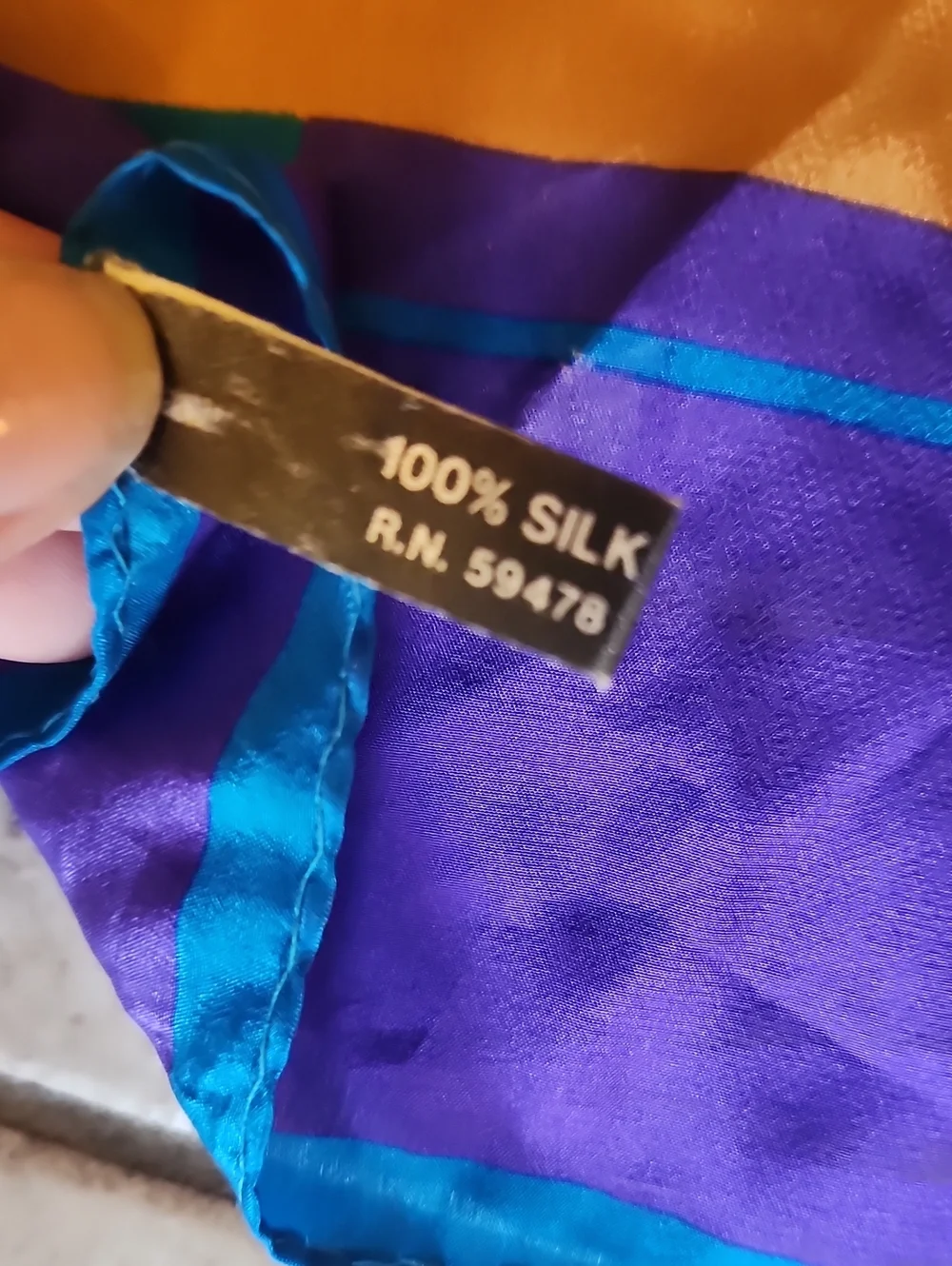 Vtg Made In Italy Blue, Purple & Gold Geometric Silk Scarf 30 X 30